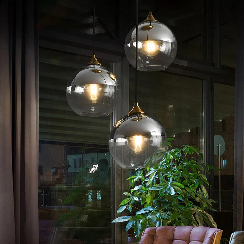 Axyaa Glass Ball Pendant Lights: Modern Nordic Design in Gold, Silver, Gray, Amber