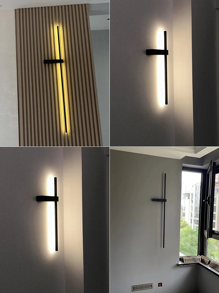 Axyaa Black Long Strip Wall Lamp - Modern Minimalist Bedroom & Living Room Light