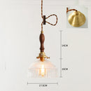 Axyaa Green Glass LED Pendant Light with Wood Hangle & Copper Socket