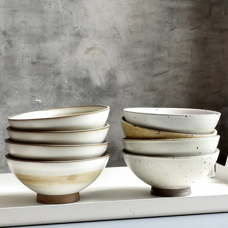 Axya Vintage Ceramic Household Bowl Set - Japanese Tableware Rice Bowl