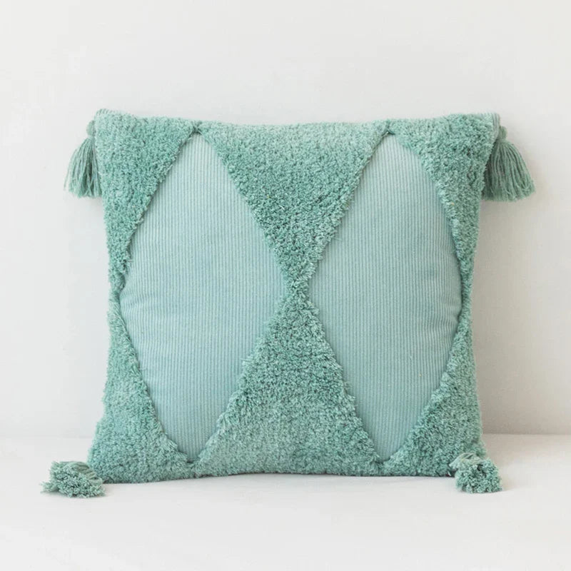 Axyaa Tufted Diamond Tassel Cushion Cover 45x45cm White Yellow Green Ambor