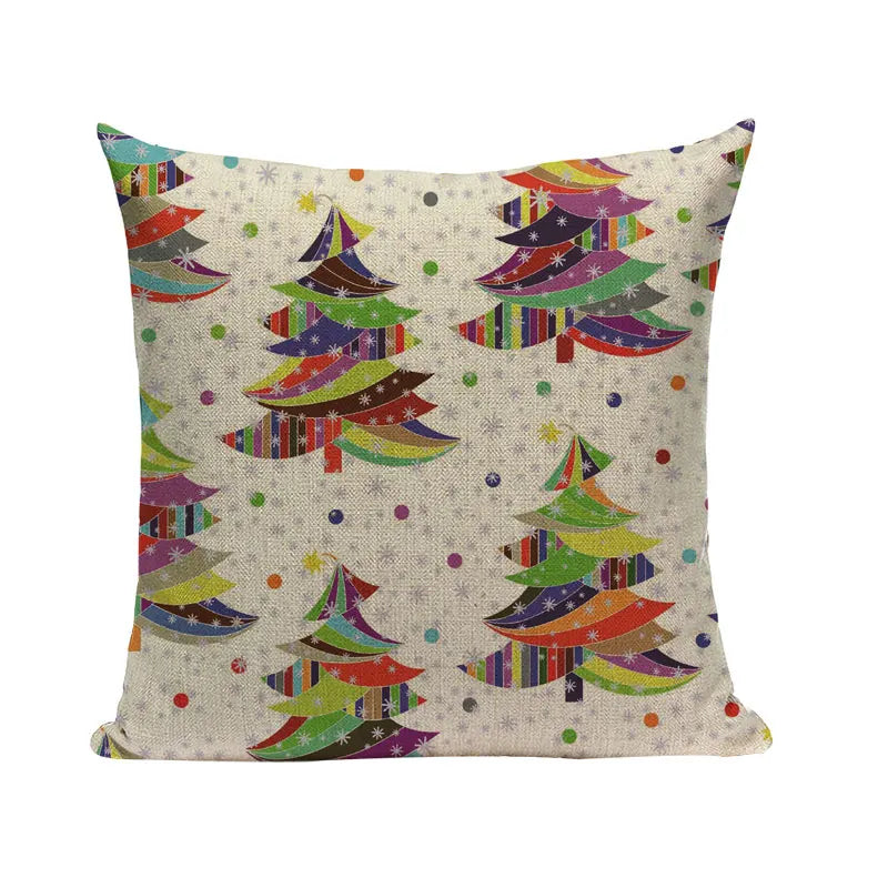Axyaa Merry Christmas Decor Pillow Cover Set 45x45cm Linen Noel Cushion Cases