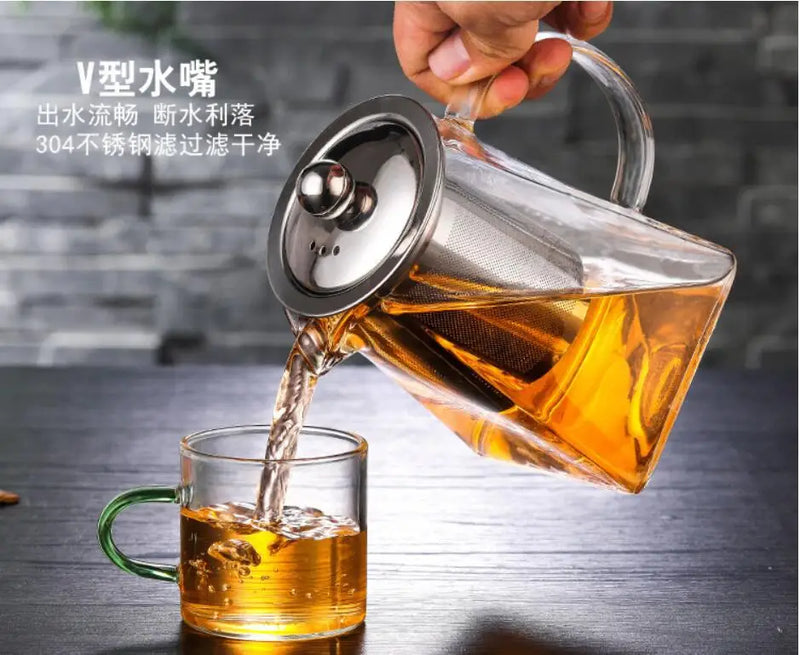Axya Stainless Steel Tea Infuser Pot Glass Teapot Cup