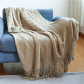 Axyaa Nordic Knit Sofa Blanket Cashmere-Like Plaid Tassel Bedspread
