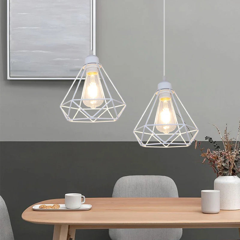 Axya White Cage Industrial Pendant Light - Modern Iron Lamp for Home Kitchen Decor