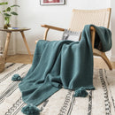 Axyaa Yellow Knit Throw Blanket with PomPom Tassels - 50"x62"