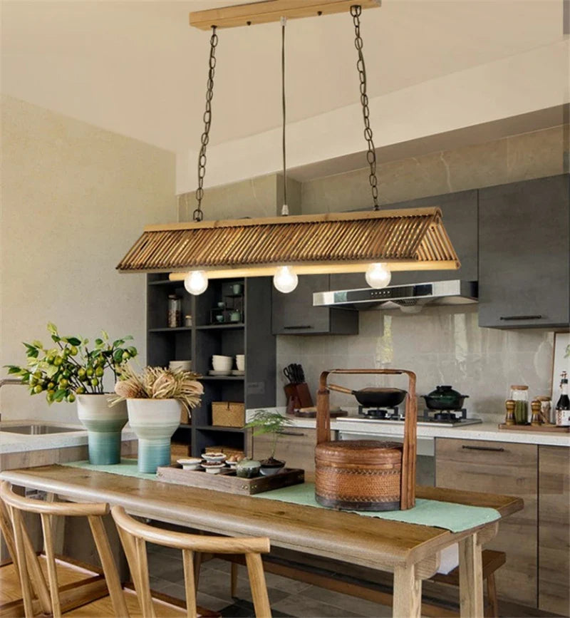 Axyaa Bamboo Pendant Chandelier: Classic Chinese Hanging Lamp for Kitchen, Bar, Restaurant Lighting