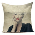 Axyaa Retro Art Woman Abstract Linen Cushion Cover Decorative Throw Pillow
