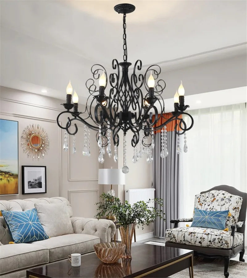 Axyaa Retro Industrial Crystal Pendant Chandelier E14 Luminaria