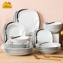 Axyaa 24-Piece Black Ceramic Tableware Set: Bowls, Dessert, Soup, Dinner Plates