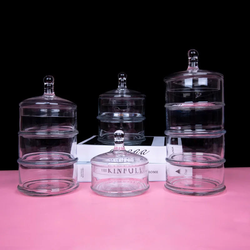 Axya Transparent Glass Candy Jar with Lid - Multi-layer Desktop Storage Solution