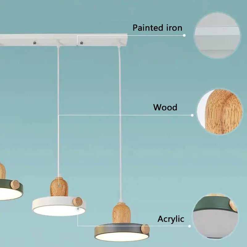 Axyaa Nordic LED Wood Iron Pendant Light - Customizable Modern Design