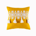 Axyaa Boho Style Mustard Yellow Embroidered Cotton Cushion Cover