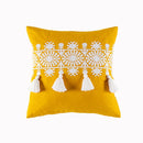 Axyaa Boho Style Mustard Yellow Embroidered Cotton Cushion Cover