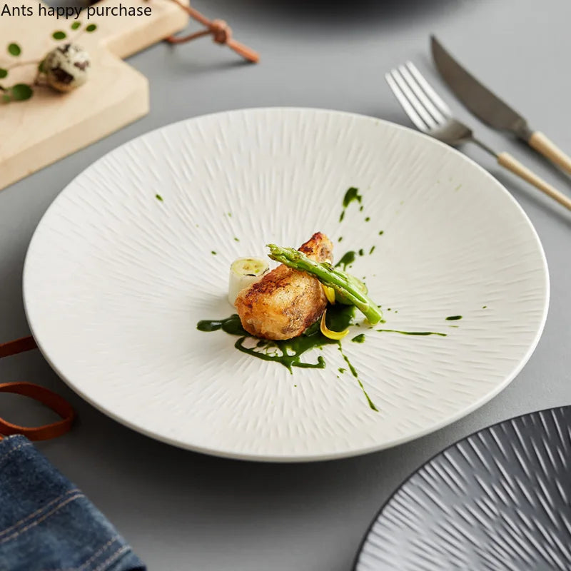 Axya Round Ceramic Dinner Plate Set - Elegant Western Steak Fruit Salad Tray