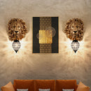 Axyaa Nordic Black Gold Lion Wall Sconce Head Resin Art Luxury Decor Lighting