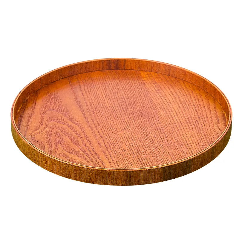 Axya Round Red Black Wooden Pallet Tea Tray Western Dishes Multifunctional Storage Plate