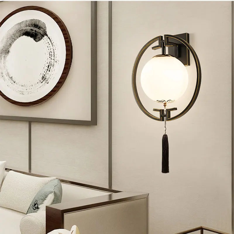 Axyaa Round Iron Glass Wall Lamp Sconce