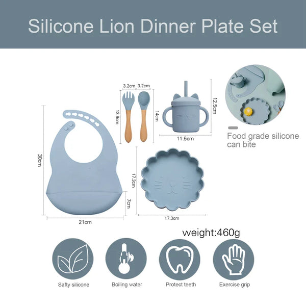 Axya Lion Silicone Baby Feeding Set: Plate, Spoon, Bowl, Dishes, Tableware