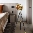 Axyaa Searchlight Tripod Floor Lamp Gold Chrome Metal Nightstand Light E27 LED Bulb