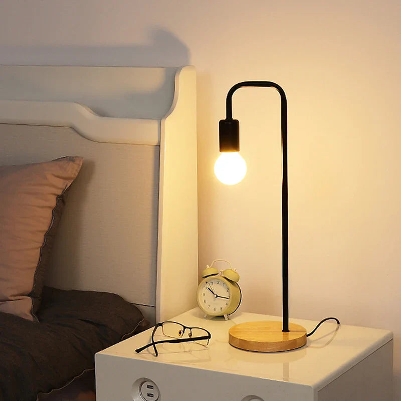 Axya Loft Vintage Desk Lamp Wooden Metal Table Light Nordic Edison Bulb Fixtures