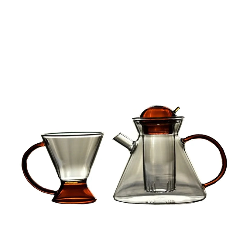 Axya Glass Teapot & Teacup Set - Stained Glass Design, High Temperature Resistant