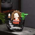 Axyaa Little Monk Ceramic Incense Burner with Mountain Water Flow Ornament