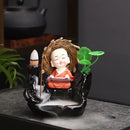 Axyaa Little Monk Ceramic Incense Burner with Mountain Water Flow Ornament