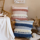 Axyaa Navy Pink Boho Tassel Cushion Cover 45x45cm Handmade Cotton Woven Decor