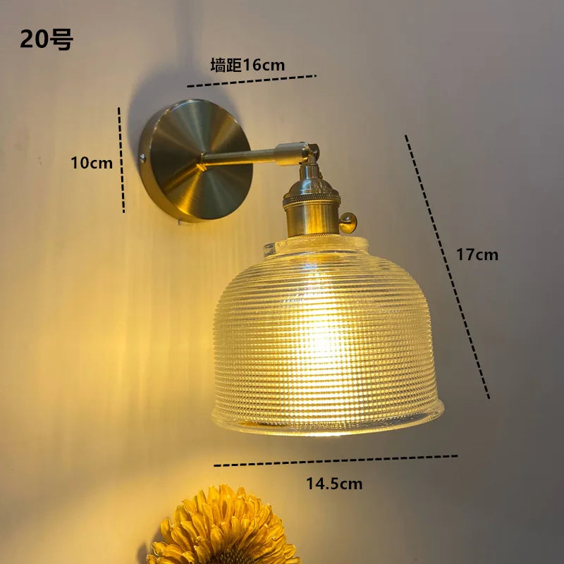 Axyaa Clear Glass LED Wall Sconce Switch Lamp for Bathroom Mirror Stairway, Nordic Copper Influence