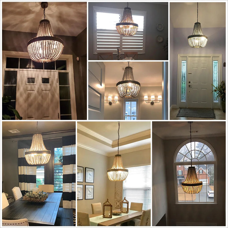 Axyaa Retro Loft Wooden Beads Pendant Lamp with LED for Home and Hospitality Settings