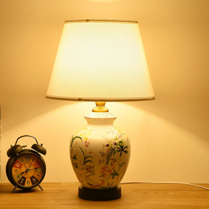 Axyaa Chinese Ceramic Bird & Flower Table Lamp