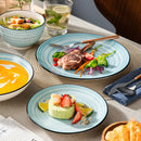 Axya Handpainted Blue Spirals Stoneware Dinner Set: 24/48-Piece with Bowl, Plate - Bonbon