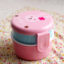Axyaa Kids Cute Animal Mini Bento Box, Double-layer Round 540ml Fruit Snack Lunch Box
