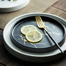 Axya Marble Glazed Golden Pattern Ceramic Steak Plate - Luxury Tableware