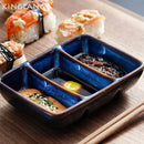 Axya Ceramic Japanese Sushi Sauce Dish Set with Three Grids and Rectangular Shape