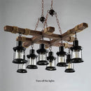 Axyaa 8-Light Vintage Wood Chandelier Glass Pendant Iron Lamp for Cafe Bar Loft
