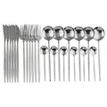Axyaa 24-Piece Stainless Steel Cutlery Set for 6 - Black Gold Silverware