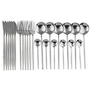 Axyaa 24-Piece Stainless Steel Cutlery Set for 6 - Black Gold Silverware