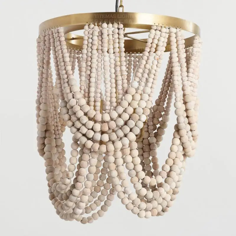 Axyaa Wooden Beaded Chandelier: Fringe Hanging Light for Kitchen, Baby Kids Room, Bedroom