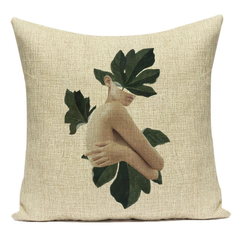 Axyaa Retro Art Woman Abstract Linen Cushion Cover Decorative Throw Pillow