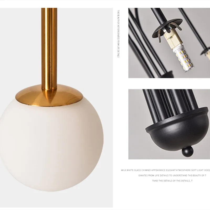 Axyaa Retro Glass Ball Chandelier: Italian Design Replica Art Home Interior Light