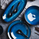 Axya Japanese Blue Kiln Glazed Ceramic Tableware Set Rice Bowl Plate Spoon