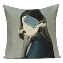 Axyaa Retro Art Woman Abstract Linen Cushion Cover Decorative Throw Pillow