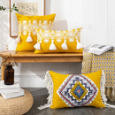 Axyaa Boho Style Mustard Yellow Embroidered Cotton Cushion Cover