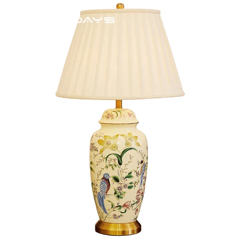 Axyaa Country Flower Bird Ceramic Table Lamp Retro Modern Bedroom Living Room