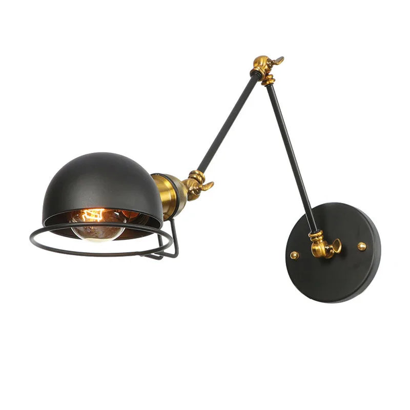 Axyaa Loft Adjustable Wall Lamp: Retro Reading Lamp, Long Arm, Iron, Bedside, Black