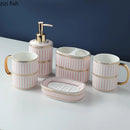 Axya Ceramic Striped Bathroom Set with 5 Pieces