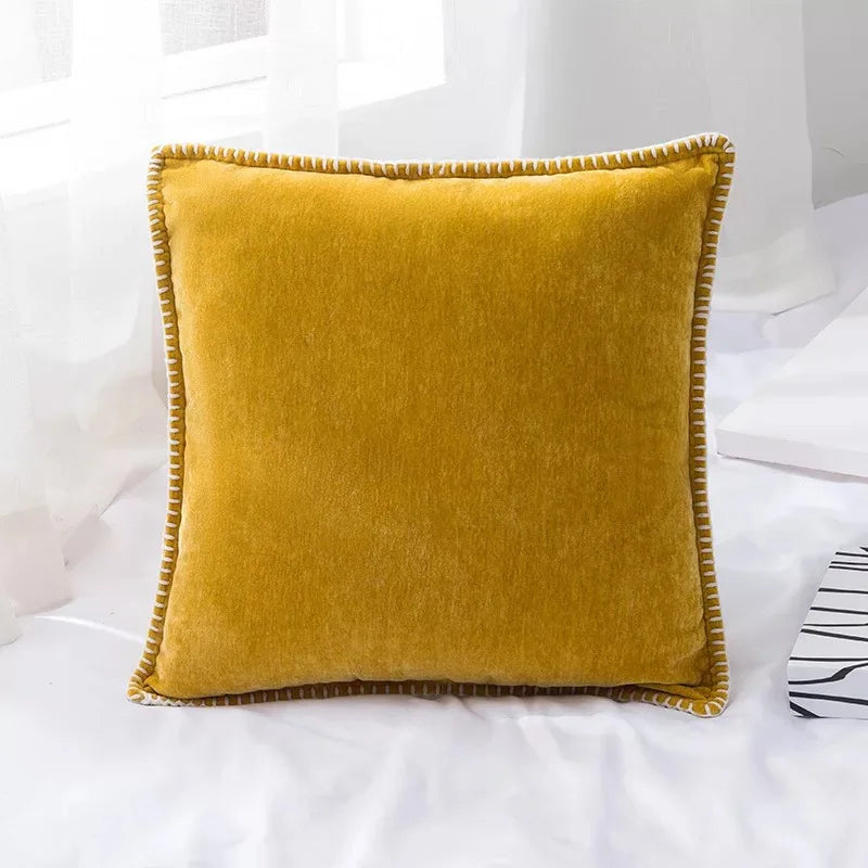 Chenille Cushion Cover with Fringe in Pink Grey Mustard Yellow for Home Sofa Bed Decor 45x45cm