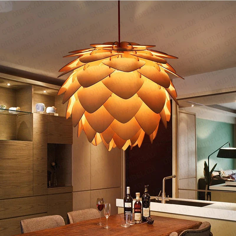 Axya Wooden Pinecone Pendant Lights - Modern Nordic Art Hanging Lamps